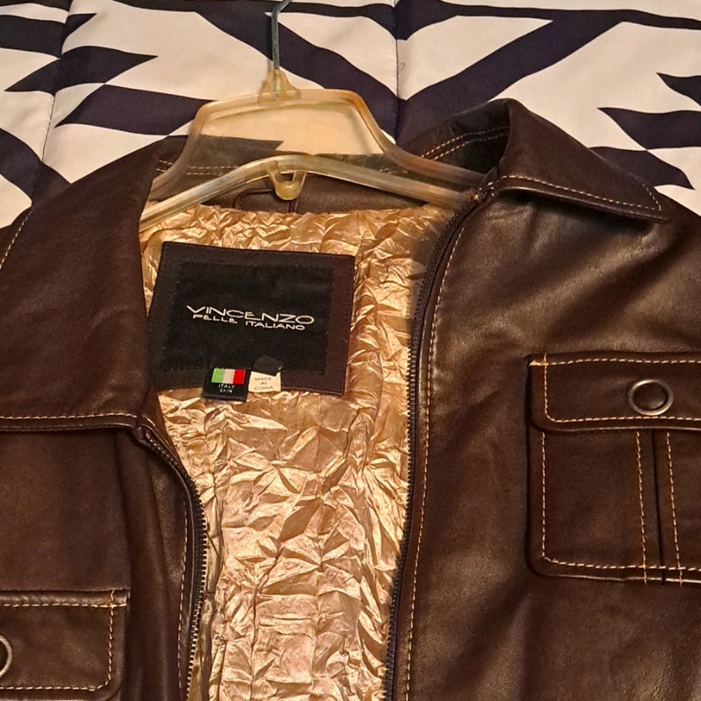 Vincenzo Pelle Italiano leather brown jacket 4xl cut small